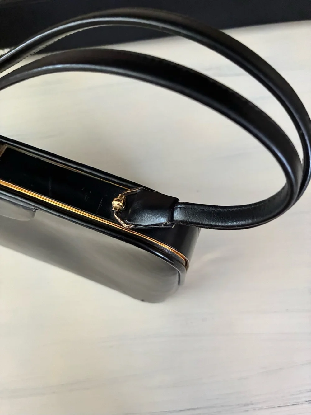Vintage Black Genuine Leather Double Handle Frame Handbag | Made in England